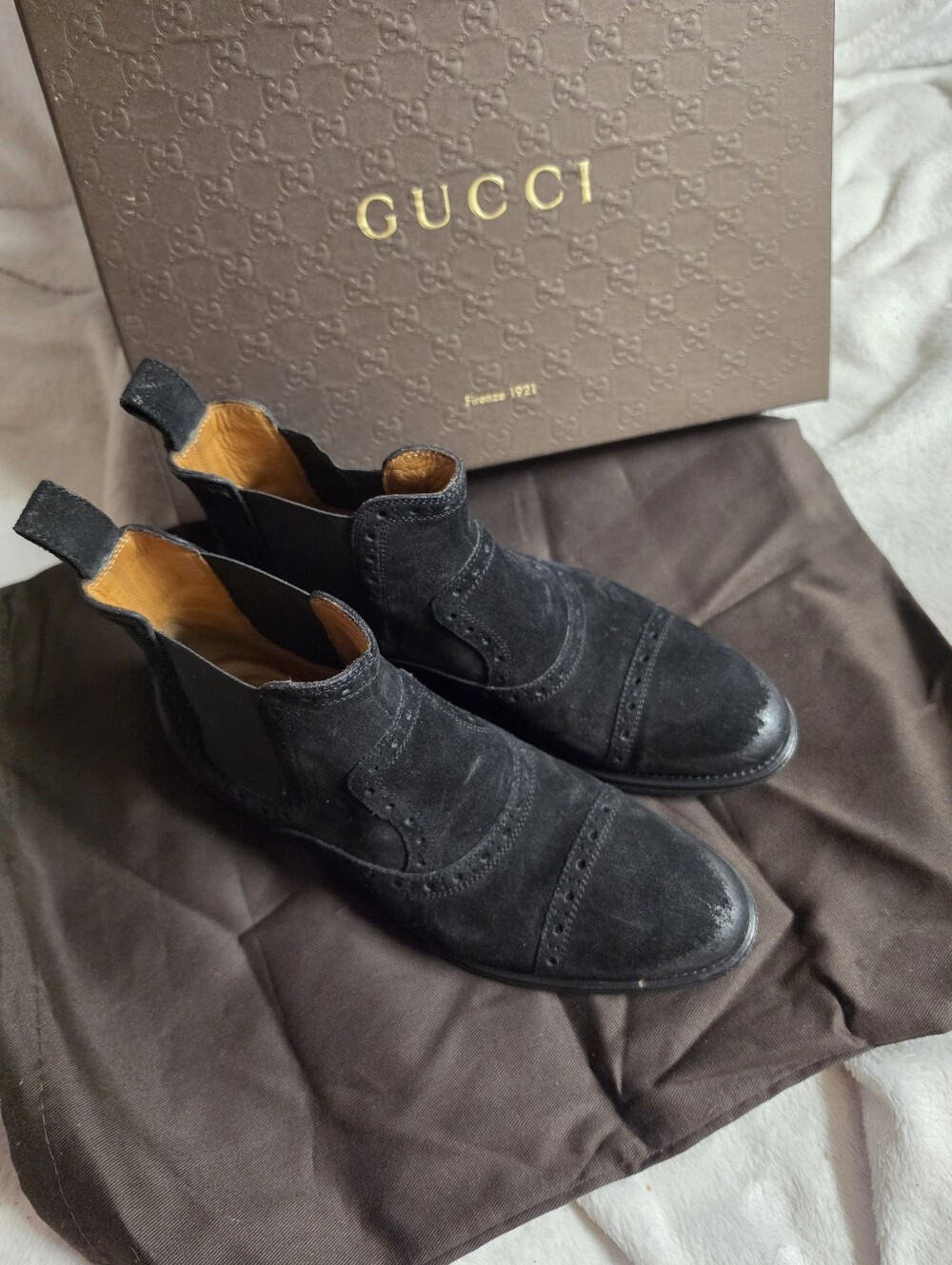 Authentic Gucci Camden Brogue Chelsea Boots - Size 36.5